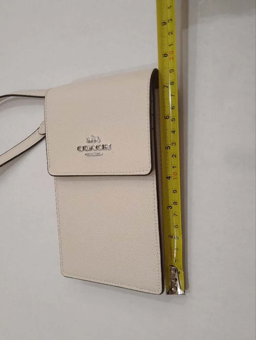Coach North South Phone Crossbody Leather Bag in Solid Chalk